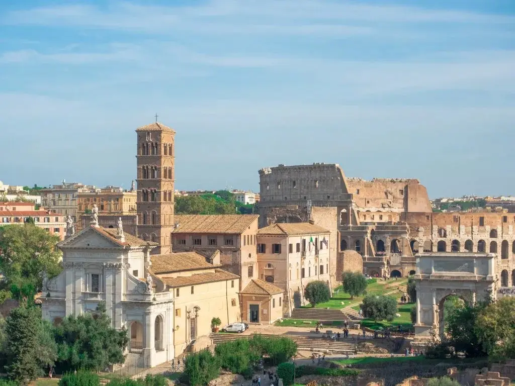 view of the coloseum and the roman forum