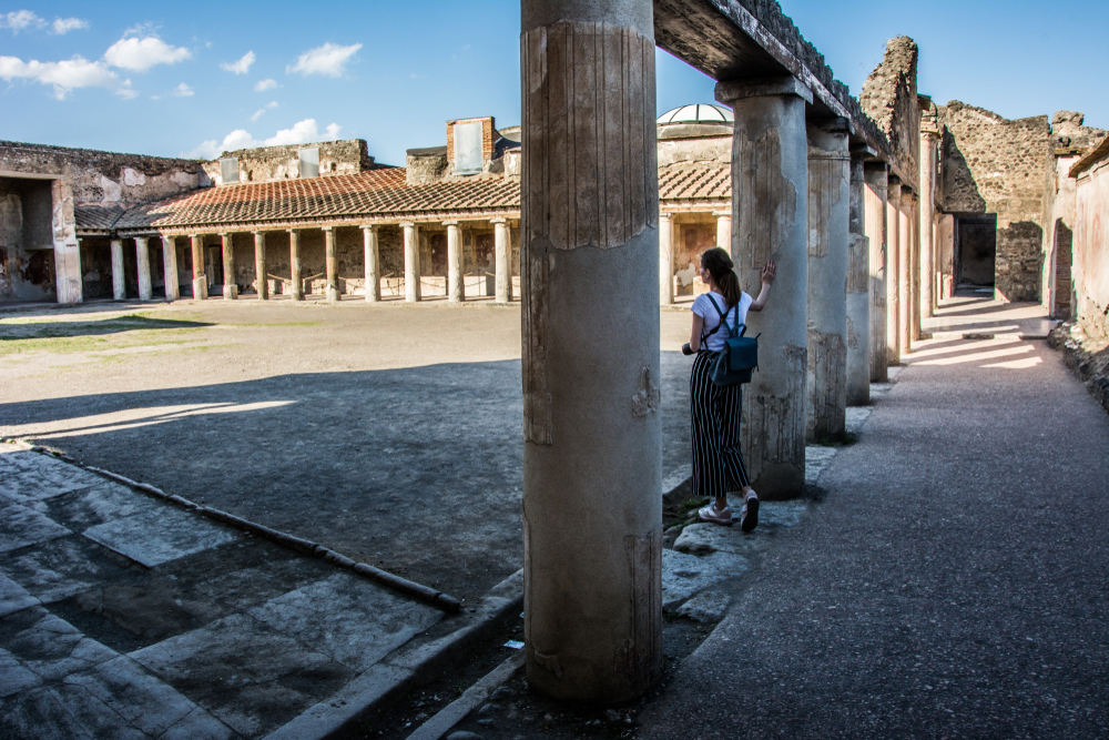 woman touring pompeii