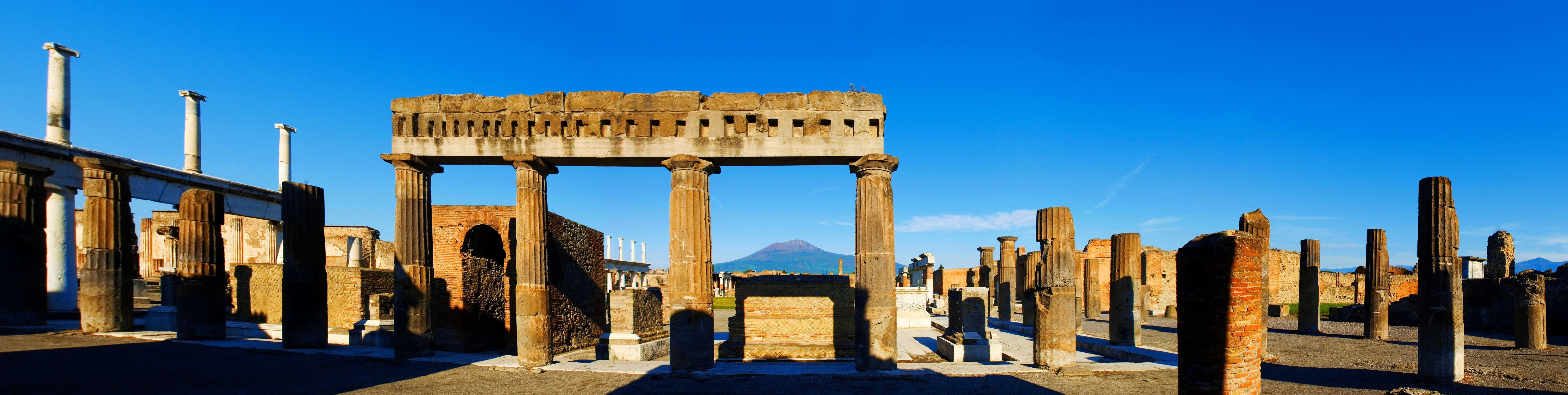 Ruins of Pompeii with Mount Vesuvius in the background