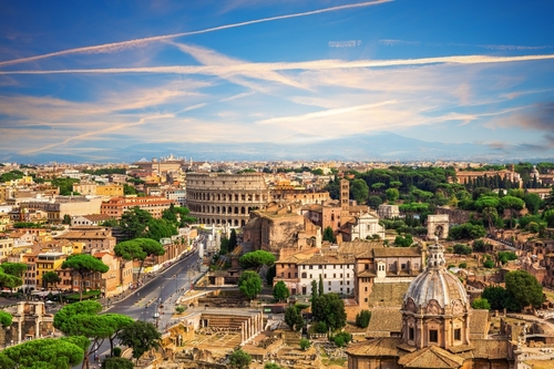 aerial view of the colosseum and rome